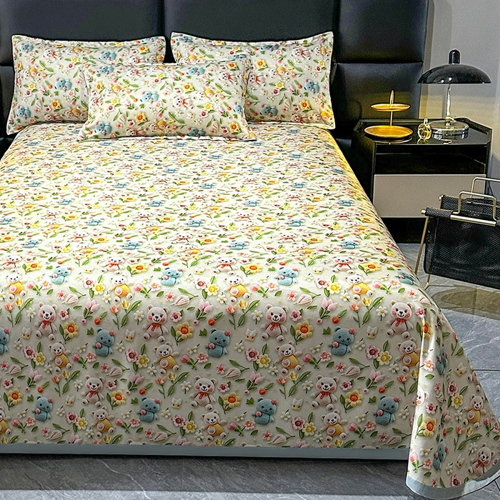 91家纺网 家纺一手货源 找家纺 许林家纺 2025春夏新款斜纹冰丝凉席轻奢高密大版 星辰小熊