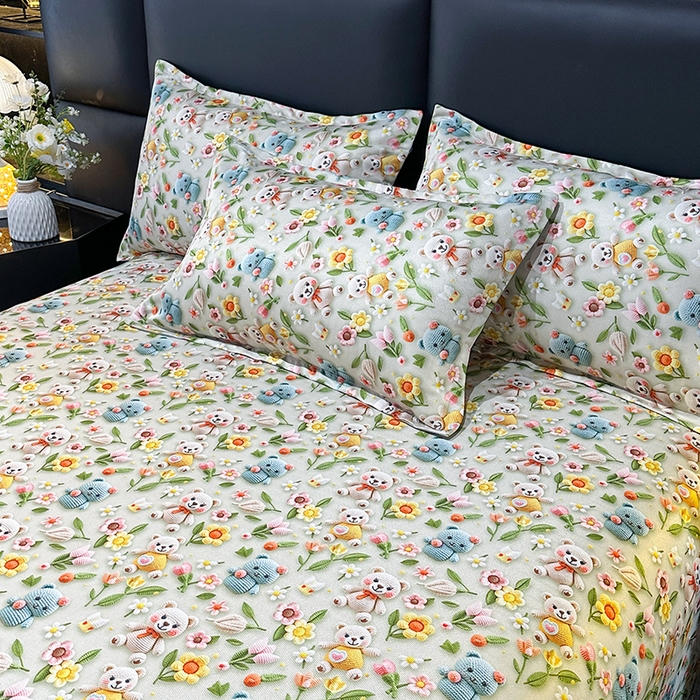 91家纺网 家纺一手货源 找家纺 许林家纺 2025春夏新款斜纹冰丝凉席轻奢高密大版 星辰小熊