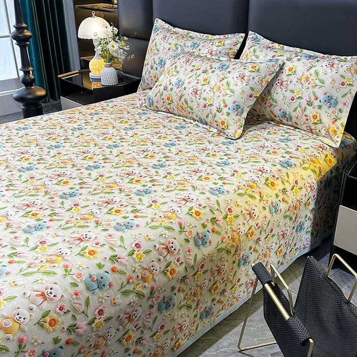 91家纺网 家纺一手货源 找家纺 许林家纺 2025春夏新款斜纹冰丝凉席轻奢高密大版 星辰小熊