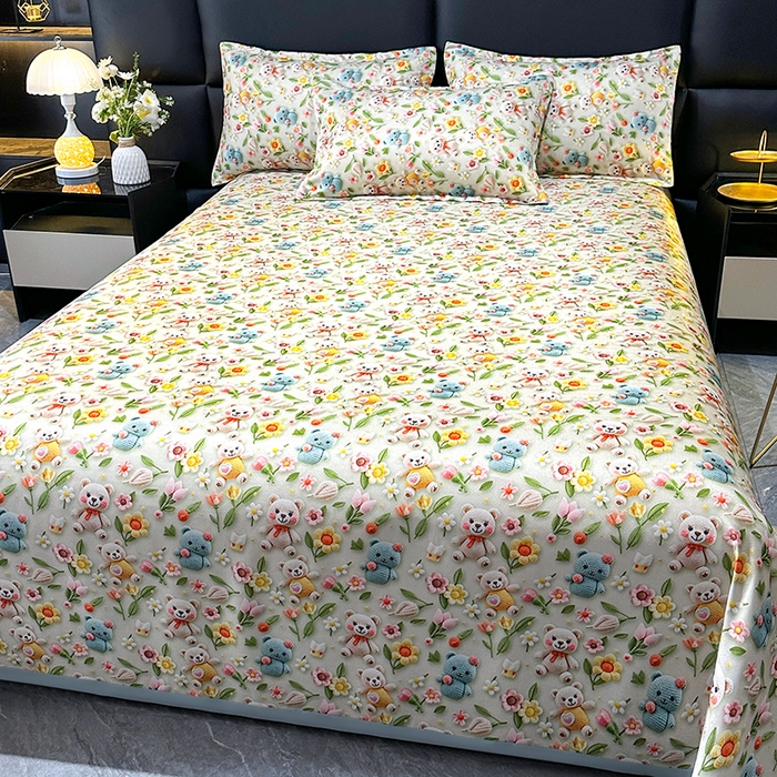 91家纺网 家纺一手货源 找家纺 许林家纺 2025春夏新款斜纹冰丝凉席轻奢高密大版 星辰小熊