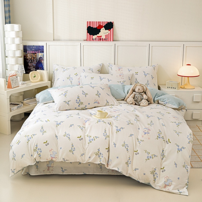 91家纺网 家纺一手货源 找家纺 金鑫汇家纺 2025新款13070全棉好卖花型套件系列-四件套 花丛兔