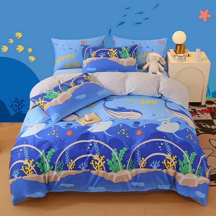 91家纺网 家纺一手货源 找家纺 金鑫汇家纺 2025新款13070全棉好卖花型套件系列-单被套 海族馆