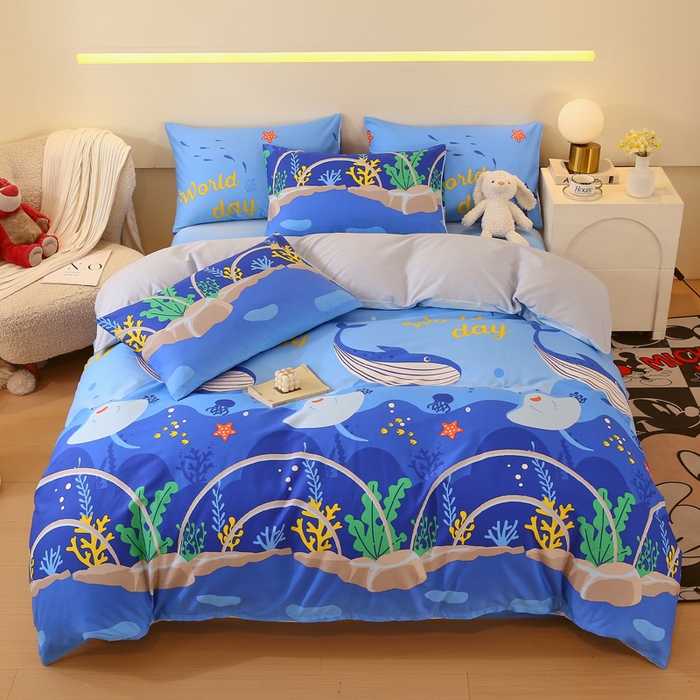 91家纺网 家纺一手货源 找家纺 金鑫汇家纺 2025新款13070全棉好卖花型套件系列-单被套 海族馆