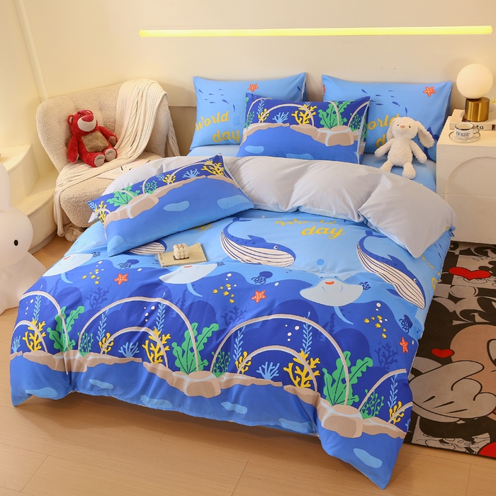 91家纺网 家纺一手货源 找家纺 金鑫汇家纺 2025新款13070全棉好卖花型套件系列-单被套 海族馆