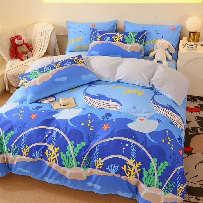 91家纺网 家纺一手货源 找家纺 金鑫汇家纺 2025新款13070全棉好卖花型套件系列-单被套 海族馆