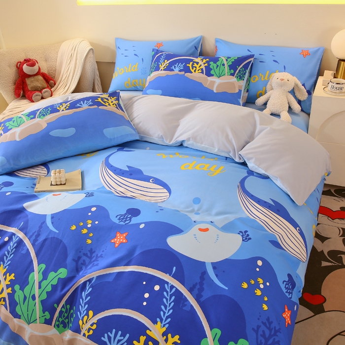 91家纺网 家纺一手货源 找家纺 金鑫汇家纺 2025新款13070全棉好卖花型套件系列-单被套 海族馆