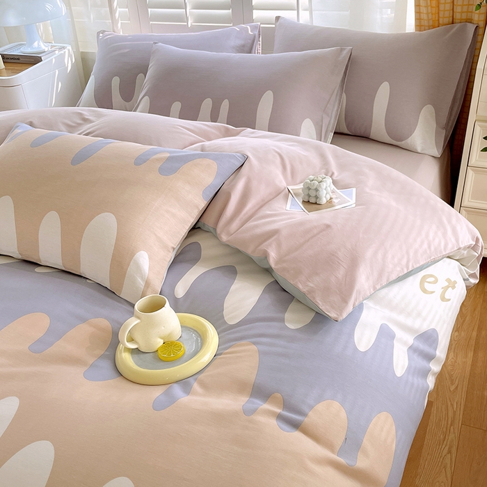 91家纺网 家纺一手货源 找家纺 金鑫汇家纺 2025新款13070全棉好卖花型套件系列-单被套 奶油粉