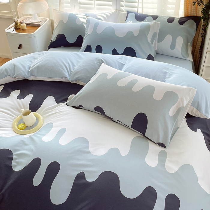 91家纺网 家纺一手货源 找家纺 金鑫汇家纺 2025新款13070全棉好卖花型套件系列-单被套 奶油蓝