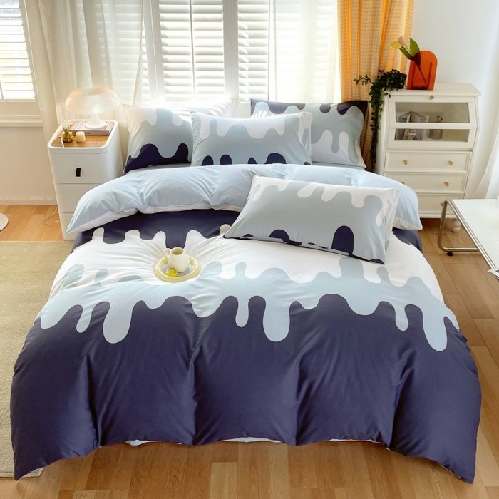 91家纺网 家纺一手货源 找家纺 金鑫汇家纺 2025新款13070全棉好卖花型套件系列-单被套 奶油蓝