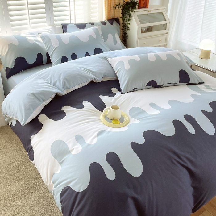 91家纺网 家纺一手货源 找家纺 金鑫汇家纺 2025新款13070全棉好卖花型套件系列-单被套 奶油蓝