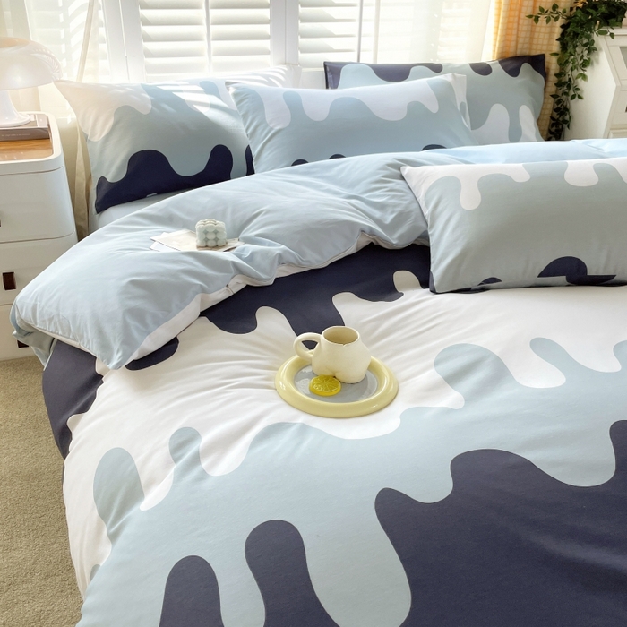 91家纺网 家纺一手货源 找家纺 金鑫汇家纺 2025新款13070全棉好卖花型套件系列-单被套 奶油蓝