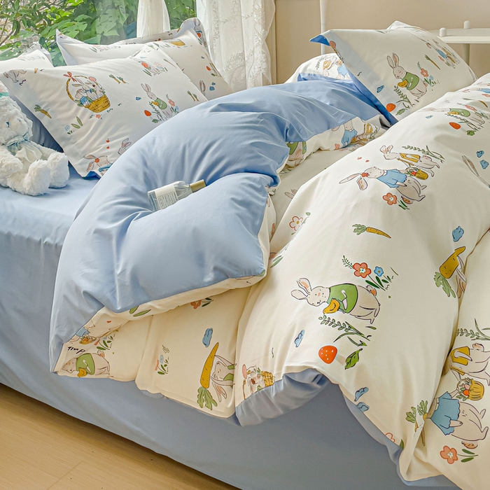 91家纺网 家纺一手货源 找家纺 金鑫汇家纺 2025新款13070全棉好卖花型套件系列-单被套 收获满满蓝色