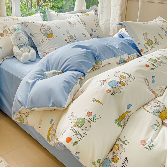 91家纺网 家纺一手货源 找家纺 金鑫汇家纺 2025新款13070全棉好卖花型套件系列-单被套 收获满满蓝色