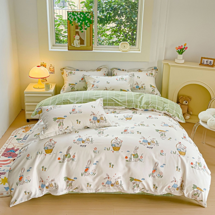 金鑫汇家纺 2025新款13070全棉好卖花型套件系列-单被套 收获满满绿格