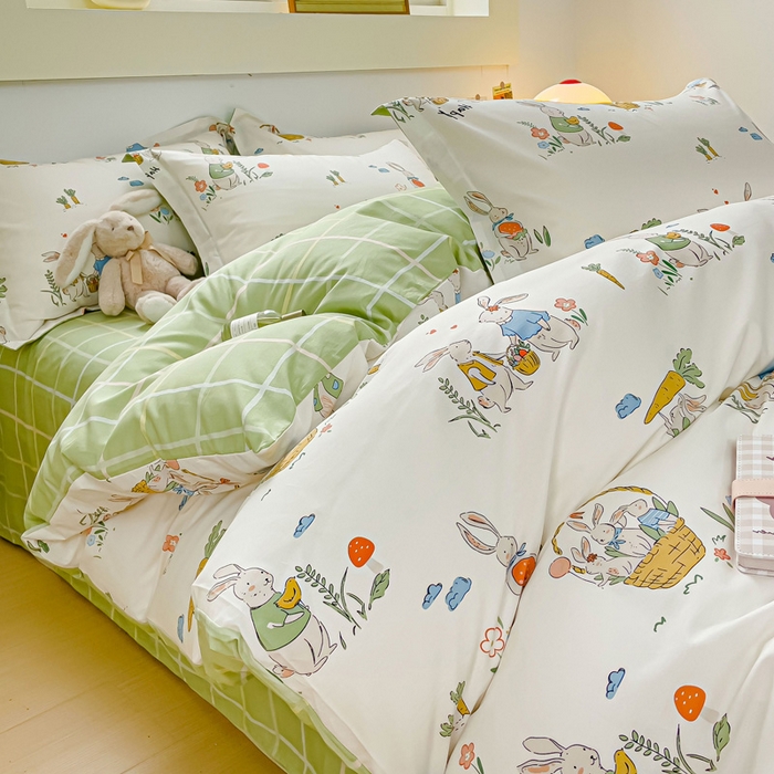 91家纺网 家纺一手货源 找家纺 金鑫汇家纺 2025新款13070全棉好卖花型套件系列-单被套 收获满满绿格