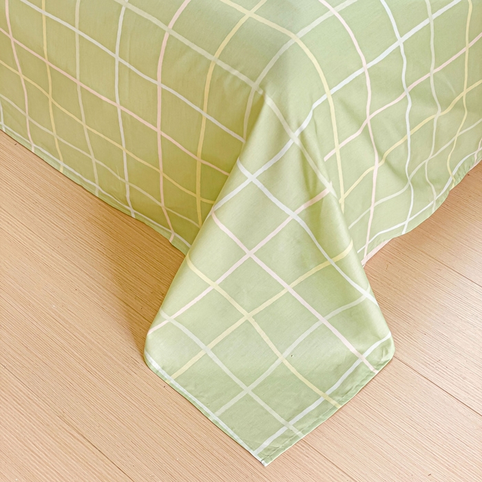 91家纺网 家纺一手货源 找家纺 金鑫汇家纺 2025新款13070全棉好卖花型套件系列-单被套 收获满满绿格