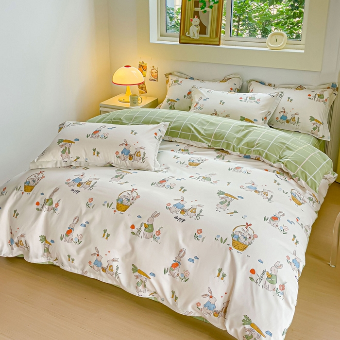 91家纺网 家纺一手货源 找家纺 金鑫汇家纺 2025新款13070全棉好卖花型套件系列-单被套 收获满满绿格