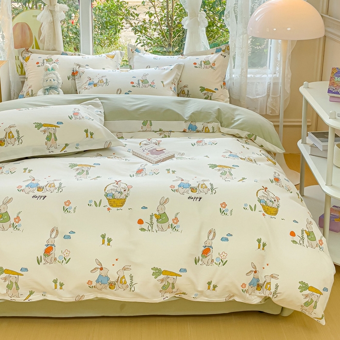 91家纺网 家纺一手货源 找家纺 金鑫汇家纺 2025新款13070全棉好卖花型套件系列-单被套 收获满满绿色