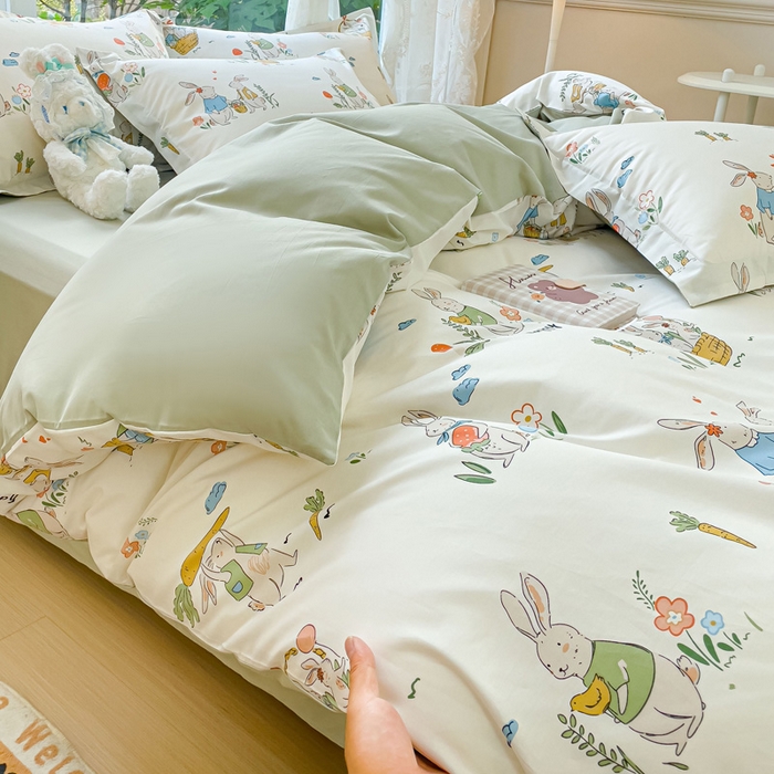 91家纺网 家纺一手货源 找家纺 金鑫汇家纺 2025新款13070全棉好卖花型套件系列-单被套 收获满满绿色