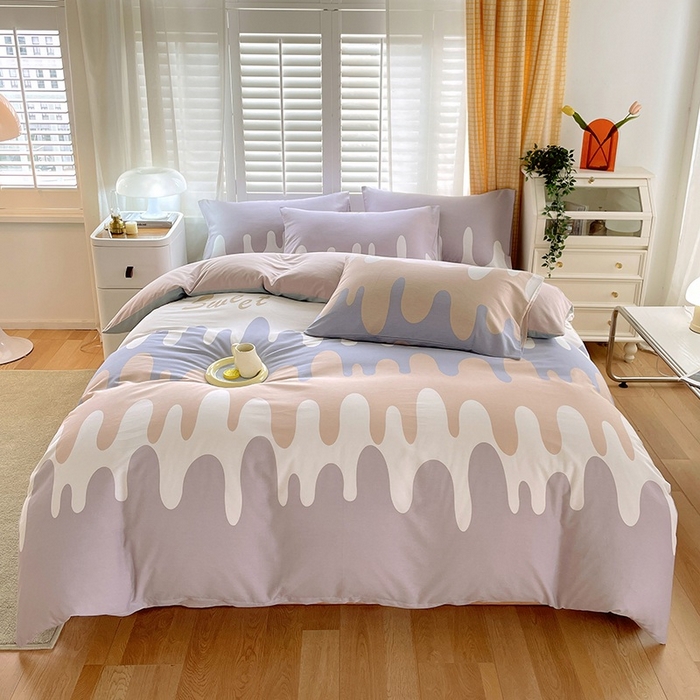 91家纺网 家纺一手货源 找家纺 金鑫汇家纺 2025新款13070全棉好卖花型套件系列-四件套 奶油粉