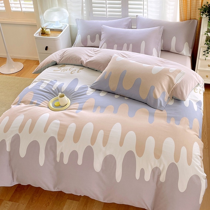 91家纺网 家纺一手货源 找家纺 金鑫汇家纺 2025新款13070全棉好卖花型套件系列-四件套 奶油粉