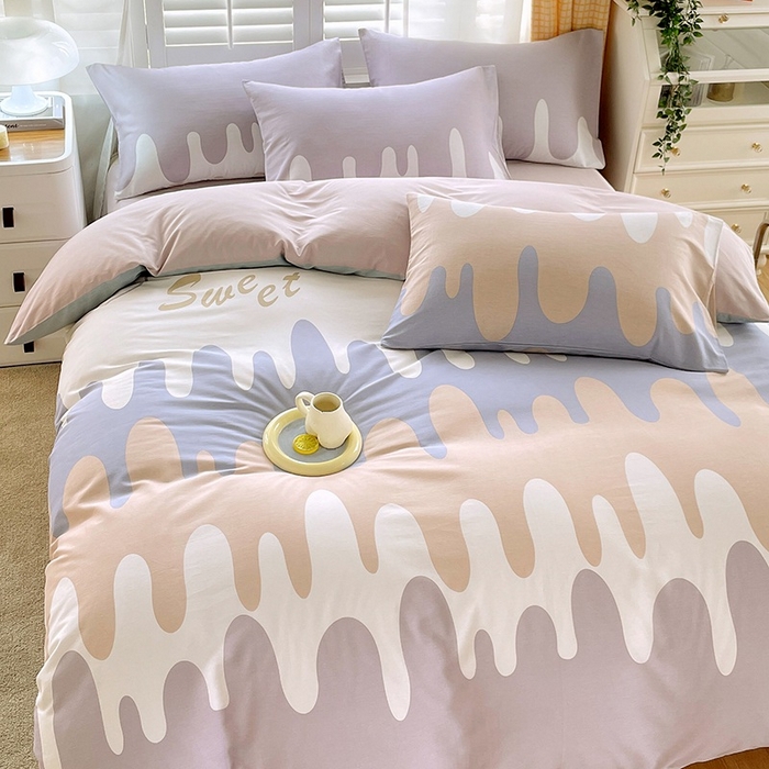 91家纺网 家纺一手货源 找家纺 金鑫汇家纺 2025新款13070全棉好卖花型套件系列-四件套 奶油粉