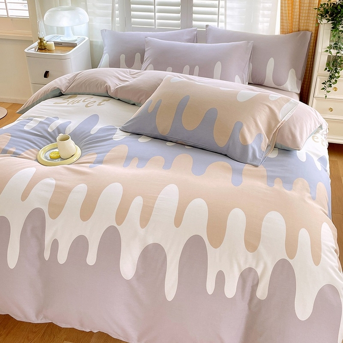 91家纺网 家纺一手货源 找家纺 金鑫汇家纺 2025新款13070全棉好卖花型套件系列-四件套 奶油粉