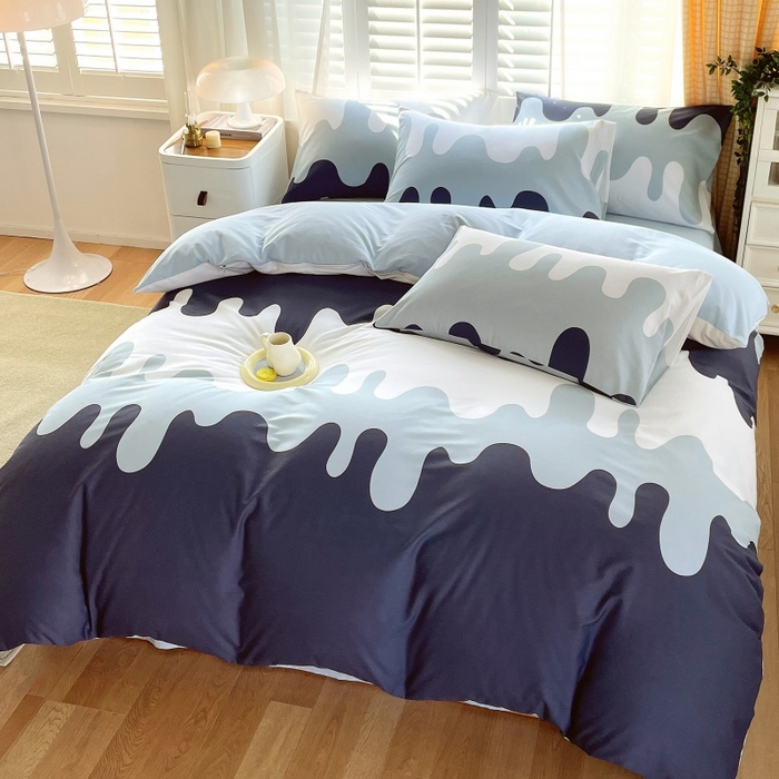 91家纺网 家纺一手货源 找家纺 金鑫汇家纺 2025新款13070全棉好卖花型套件系列-四件套 奶油蓝