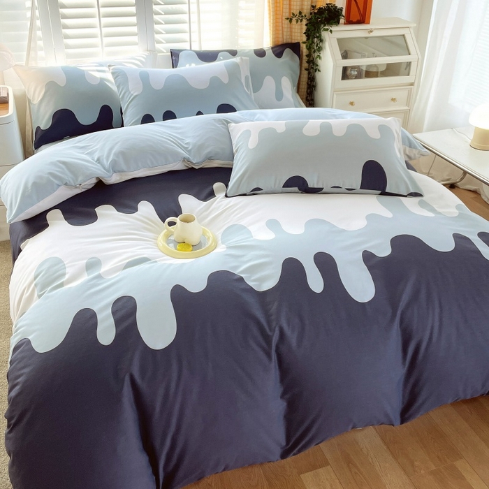 91家纺网 家纺一手货源 找家纺 金鑫汇家纺 2025新款13070全棉好卖花型套件系列-四件套 奶油蓝