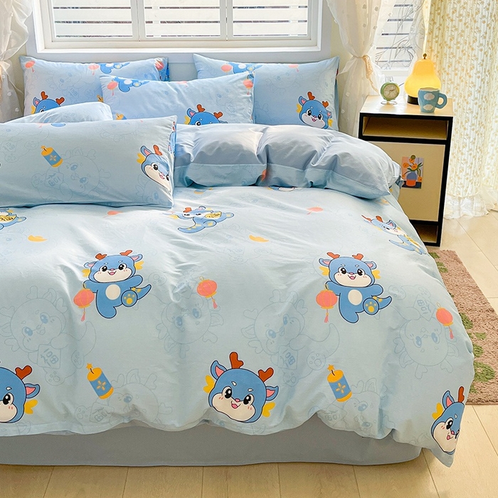 91家纺网 家纺一手货源 找家纺 金鑫汇家纺 2025新款13070全棉好卖花型套件系列-四件套 瑞龙送福