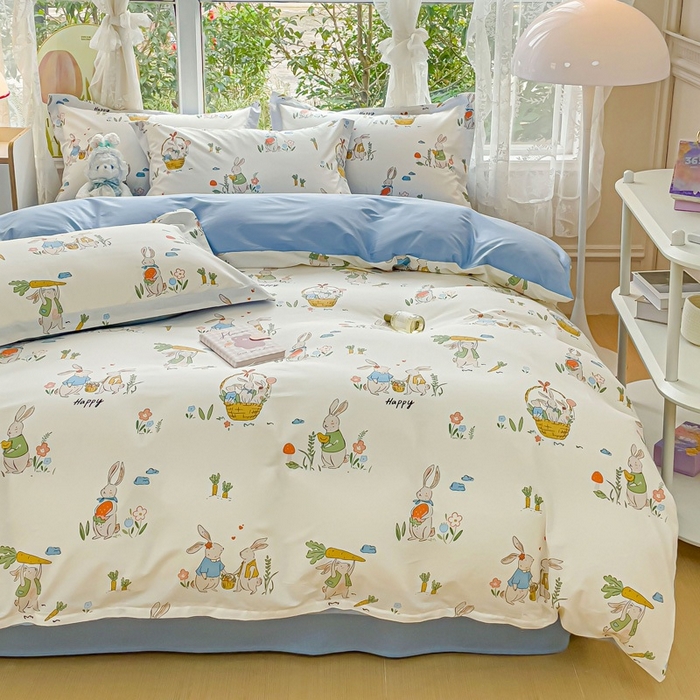 91家纺网 家纺一手货源 找家纺 金鑫汇家纺 2025新款13070全棉好卖花型套件系列-四件套 收获满满蓝色