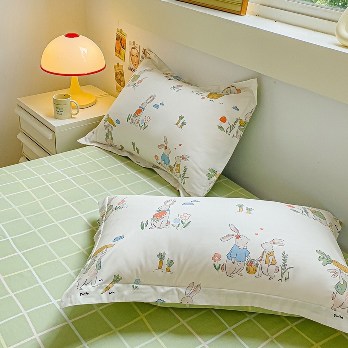 91家纺网 家纺一手货源 找家纺 金鑫汇家纺 2025新款13070全棉好卖花型套件系列-四件套 收获满满绿格