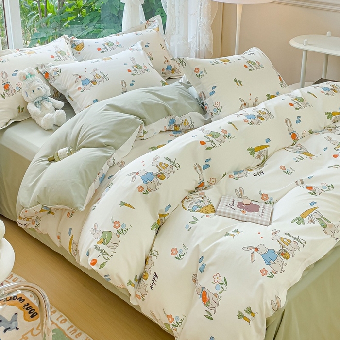 91家纺网 家纺一手货源 找家纺 金鑫汇家纺 2025新款13070全棉好卖花型套件系列-四件套 收获满满绿色