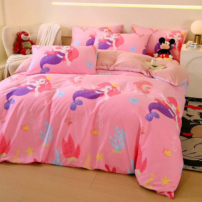 91家纺网 家纺一手货源 找家纺 金鑫汇家纺 2025新款13070全棉好卖花型套件系列-单被套 小美人鱼