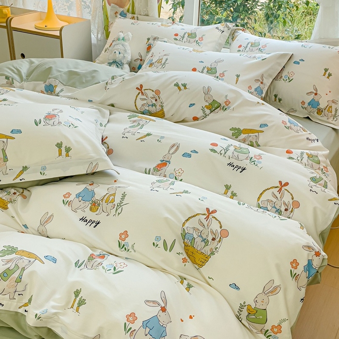 91家纺网 家纺一手货源 找家纺 金鑫汇家纺 2025新款13070全棉好卖花型套件系列-四件套 收获满满绿色