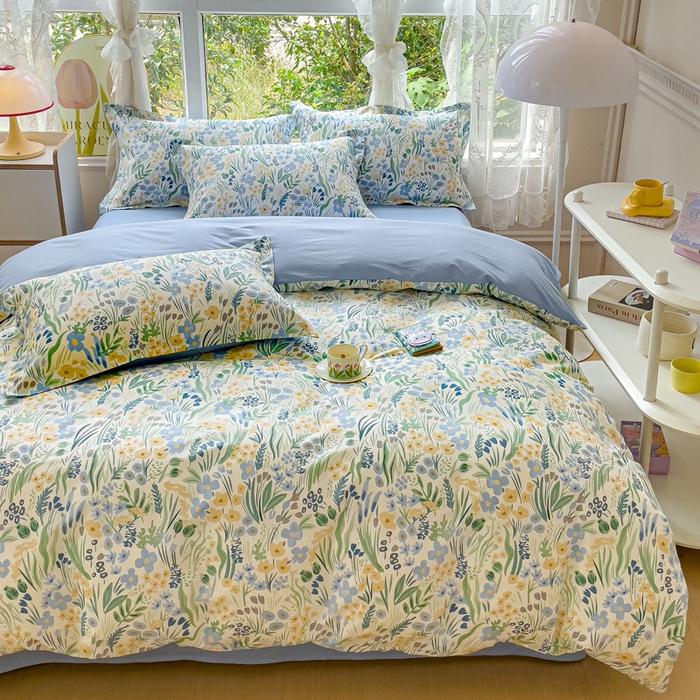 91家纺网 家纺一手货源 找家纺 金鑫汇家纺 2025新款13070全棉好卖花型套件系列-四件套 踏青