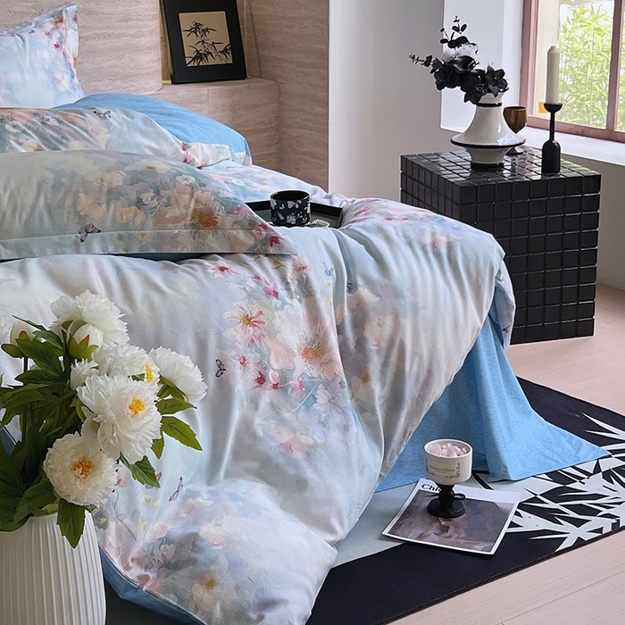 91家纺网 家纺一手货源 找家纺 金鑫汇家纺 2025新款13070全棉好卖花型套件系列-四件套 雾里寻花