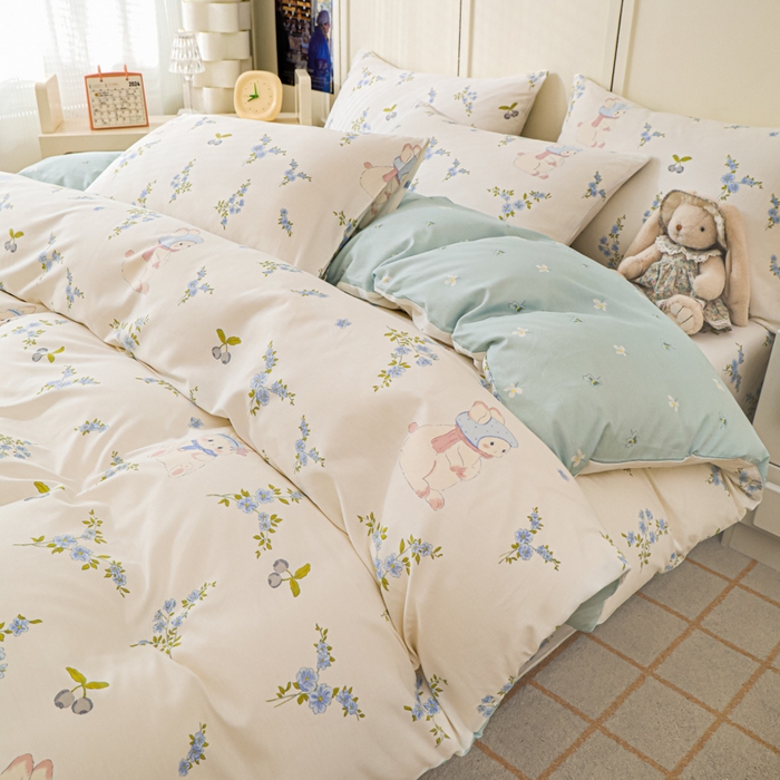 91家纺网 家纺一手货源 找家纺 金鑫汇家纺 2025新款13070全棉好卖花型套件系列-单被套 花丛兔