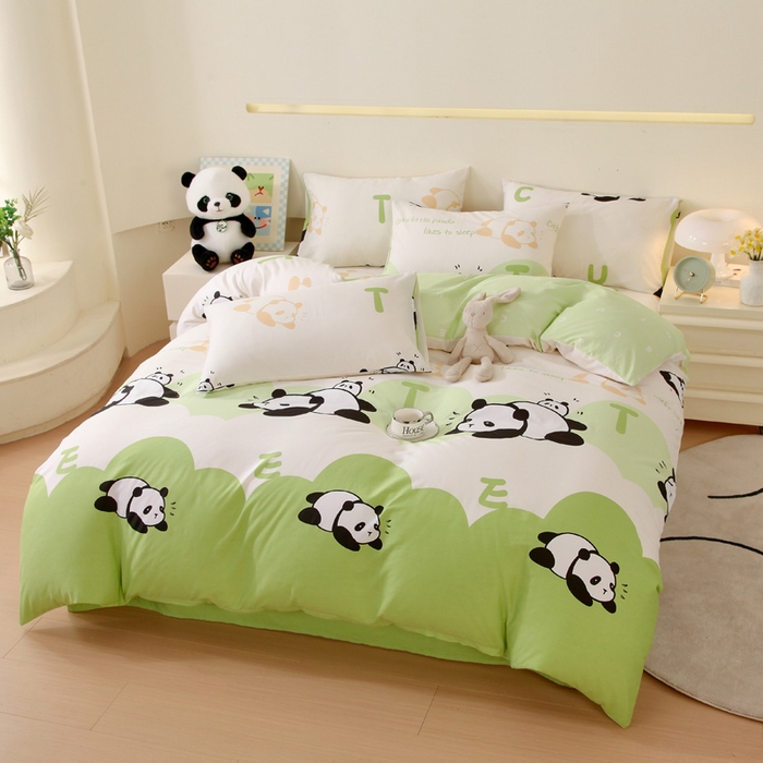 91家纺网 家纺一手货源 找家纺 金鑫汇家纺 2025新款13070全棉好卖花型套件系列-单被套 可爱熊猫