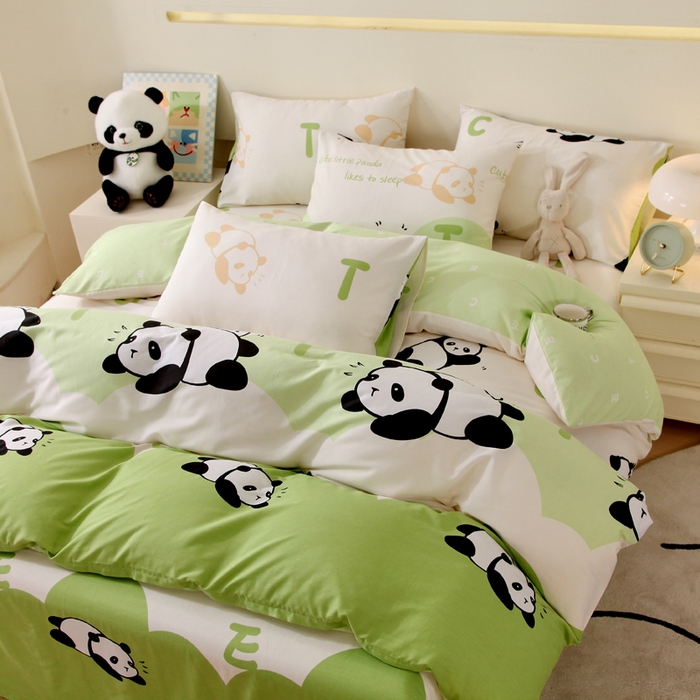 91家纺网 家纺一手货源 找家纺 金鑫汇家纺 2025新款13070全棉好卖花型套件系列-单被套 可爱熊猫