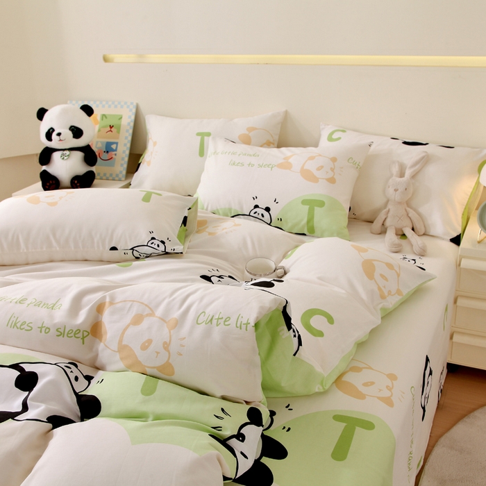 91家纺网 家纺一手货源 找家纺 金鑫汇家纺 2025新款13070全棉好卖花型套件系列-单被套 可爱熊猫