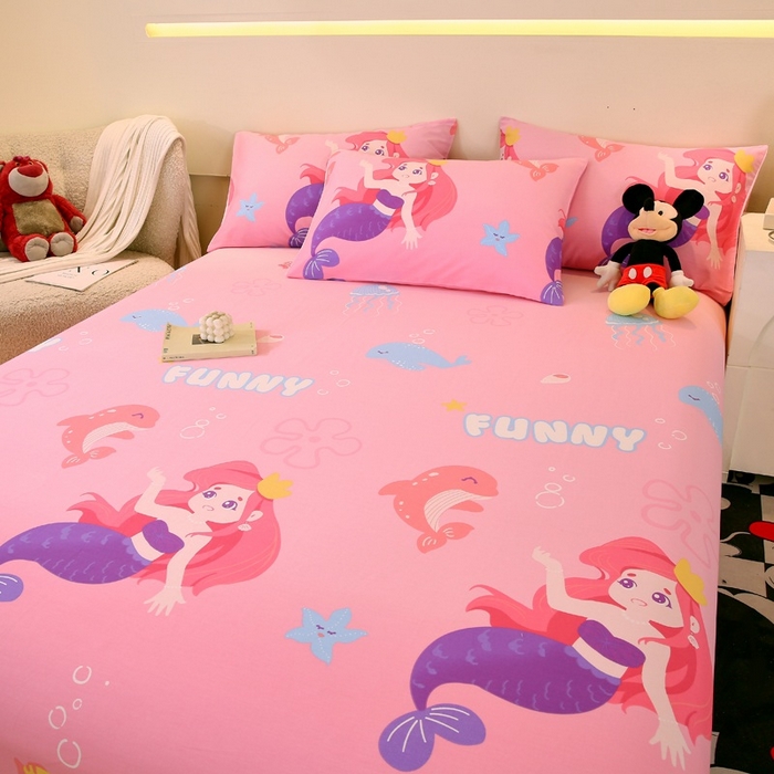 91家纺网 家纺一手货源 找家纺 金鑫汇家纺 2025新款13070全棉好卖花型套件系列-四件套 小美人鱼