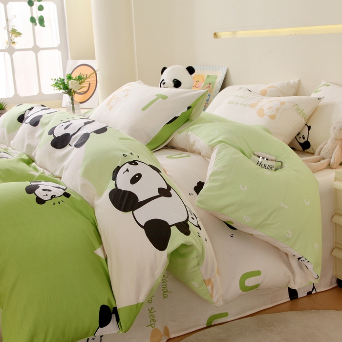 91家纺网 家纺一手货源 找家纺 金鑫汇家纺 2025新款13070全棉好卖花型套件系列-单被套 可爱熊猫