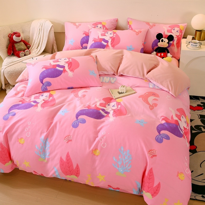 91家纺网 家纺一手货源 找家纺 金鑫汇家纺 2025新款13070全棉好卖花型套件系列-四件套 小美人鱼