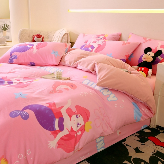 91家纺网 家纺一手货源 找家纺 金鑫汇家纺 2025新款13070全棉好卖花型套件系列-四件套 小美人鱼