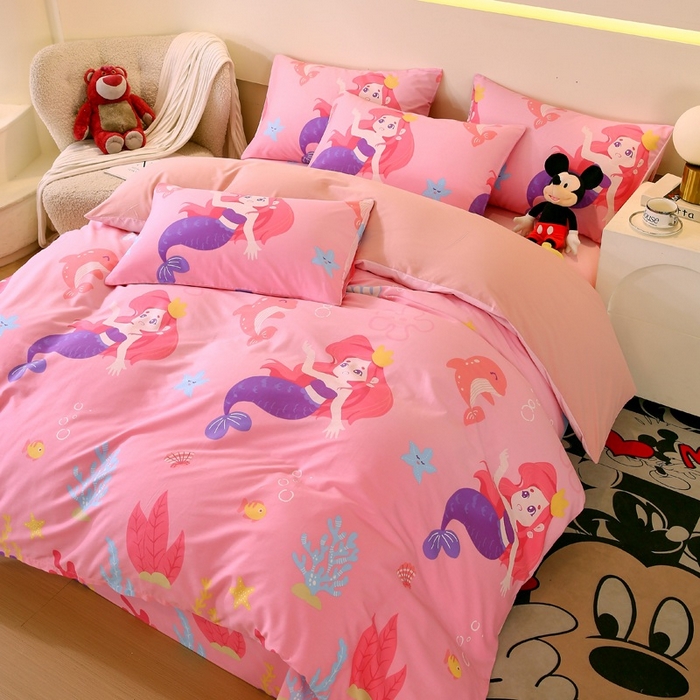 91家纺网 家纺一手货源 找家纺 金鑫汇家纺 2025新款13070全棉好卖花型套件系列-四件套 小美人鱼