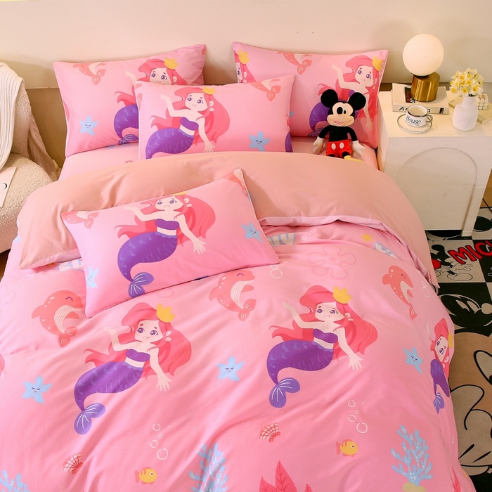 91家纺网 家纺一手货源 找家纺 金鑫汇家纺 2025新款13070全棉好卖花型套件系列-四件套 小美人鱼