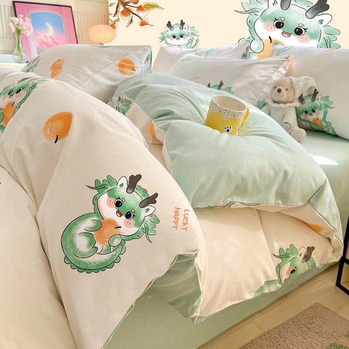 91家纺网 家纺一手货源 找家纺 金鑫汇家纺 2025新款13070全棉好卖花型套件系列-四件套 小青龙