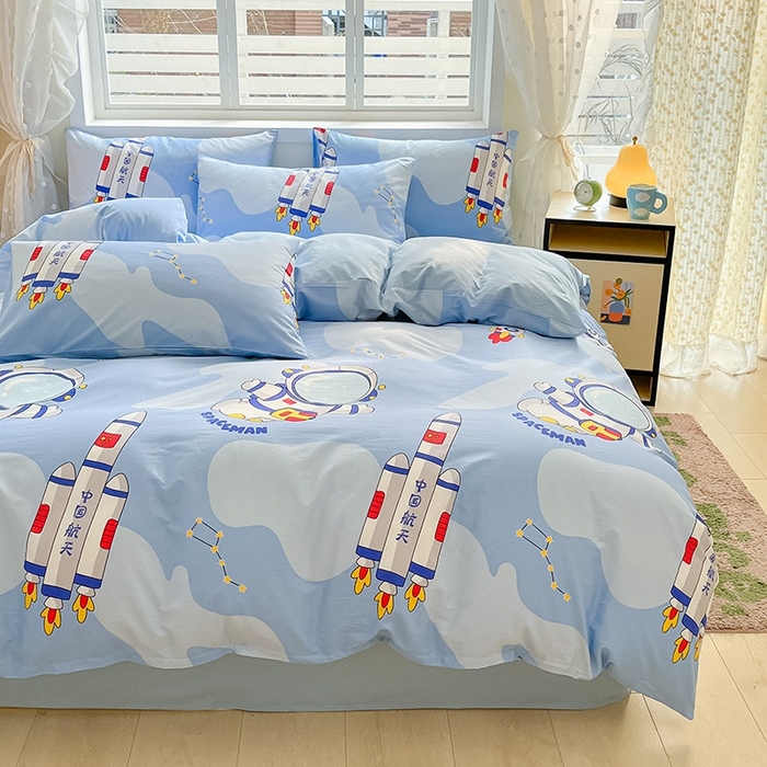 91家纺网 家纺一手货源 找家纺 金鑫汇家纺 2025新款13070全棉好卖花型套件系列-四件套 星际穿越