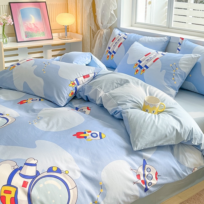 91家纺网 家纺一手货源 找家纺 金鑫汇家纺 2025新款13070全棉好卖花型套件系列-四件套 星际穿越